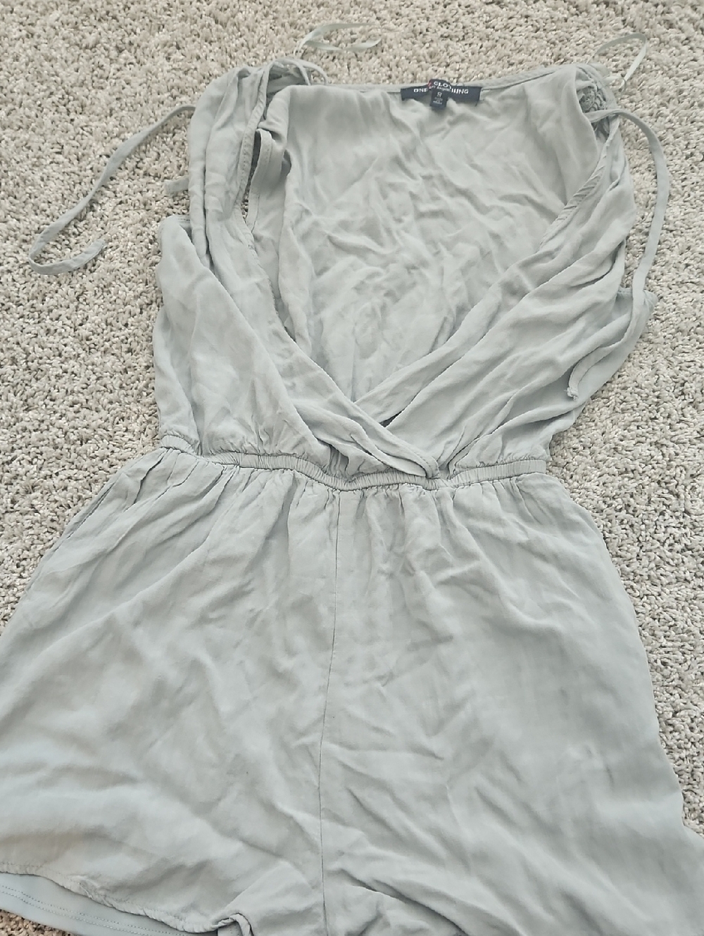 Light Sage Wrap Romper with Tie Straps